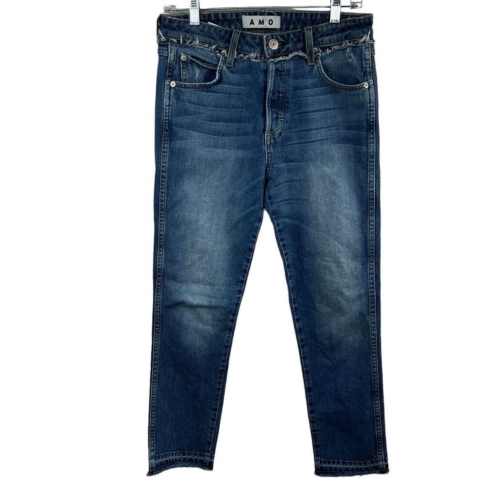 AMO Babe High Rise Straight Leg Jeans 29 Released Raw Frayed Hem